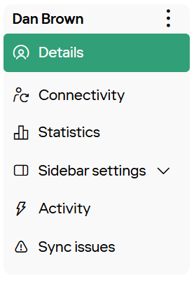 Users Details page navigation bar